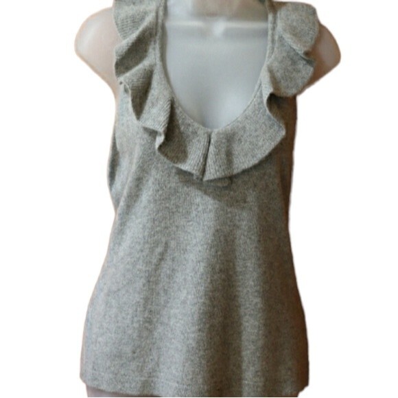 Ann Taylor Gray Cashmere Ruffle Sweater Tank LG - Picture 1 of 9